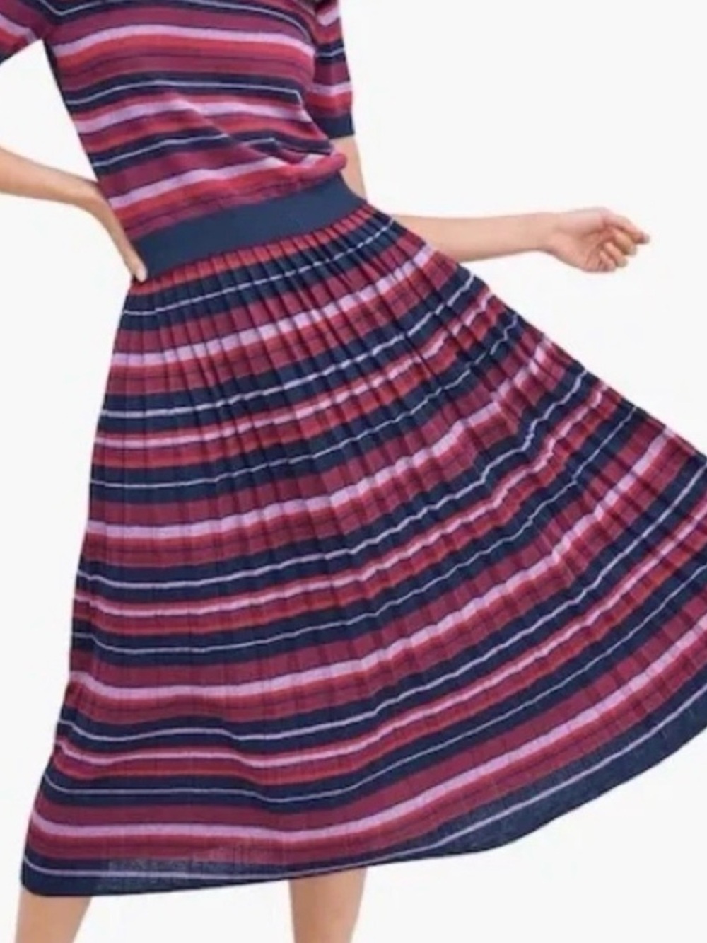 Striped Knit Midi Skirt in Navy and Berry